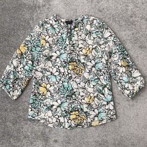 The Limited Shirt Womens Small Cream Black Floral Blouse Lightweight Flowy